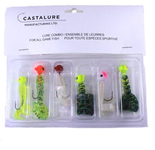 Load image into Gallery viewer, 3/8 oz JIG - DOUBLE &amp; SINGLE TAIL GRUBS KIT OF 6 ASSORTED
