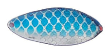 Load image into Gallery viewer, PACK OF 6 TROUT &amp; COHO CATCHER SPOON BLANKS 1 OZ SILVER WITH BLUE DOTS
