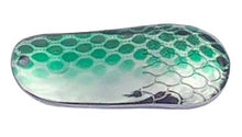 Load image into Gallery viewer, PACK OF 50 TROUT &amp; SALMON CATCHER SPOON BLANKS 3/4 OZ SILVER WITH GREEN DOTS
