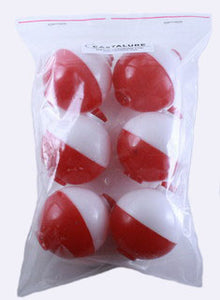 FISHING BOBBERS / FLOATS 1 3/4" - RED & WHITE 6 Pack