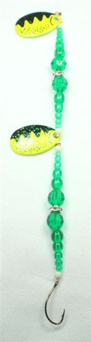 DIAMOND RING #8 DOUBLE CHARTREUSE PERCH BLADE - GREEN / GREEN SUPER BEADS