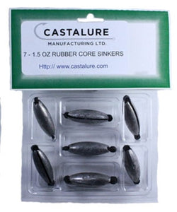 PACK of 7 RUBBER CORE LEAD SINKERS 1.5 OZ
